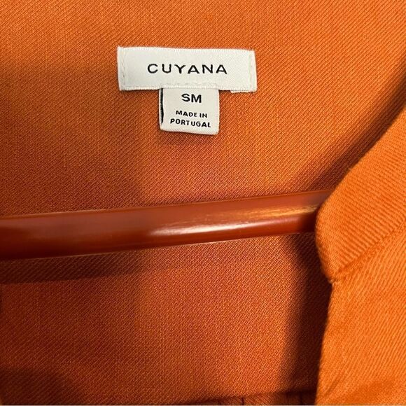 Cuyana Burnt Orange Linen Blend Short Sleeve V-Neck Shirt Dress - Picture 5 of 8